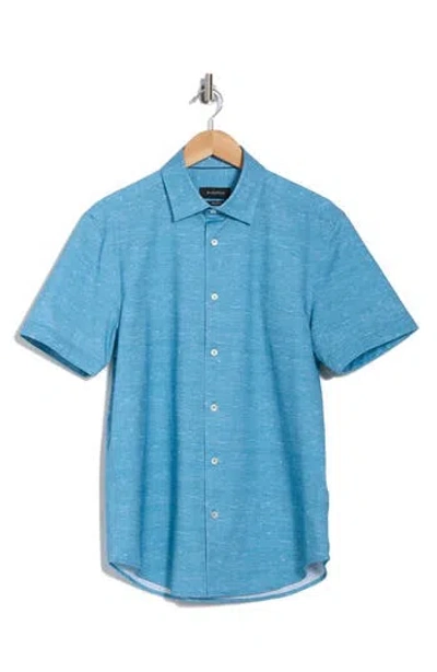 Bugatchi Miles Ooohcotton® Solid Short Sleeve Button-up Shirt In Peacock