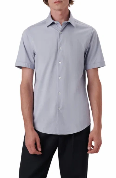 Bugatchi Miles Ooohcotton® Solid Short Sleeve Button-up Shirt In Platinum