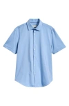 Bugatchi Miles Ooohcotton® Solid Short Sleeve Button-up Shirt In Blue