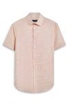 Bugatchi Miles Ooohcotton® Space Dye Print Short Sleeve Button-up Shirt In Coral