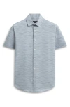Bugatchi Miles Ooohcotton® Space Dye Print Short Sleeve Button-up Shirt In Zinc