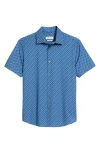 Bugatchi Miles Ooohcotton® Tartan Print Short Sleeve Button-up Shirt In Night Blue
