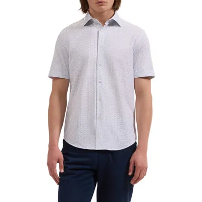 Bugatchi Miles Ooohcotton Tech Geometric Print Short Sleeve Shirt In Gray