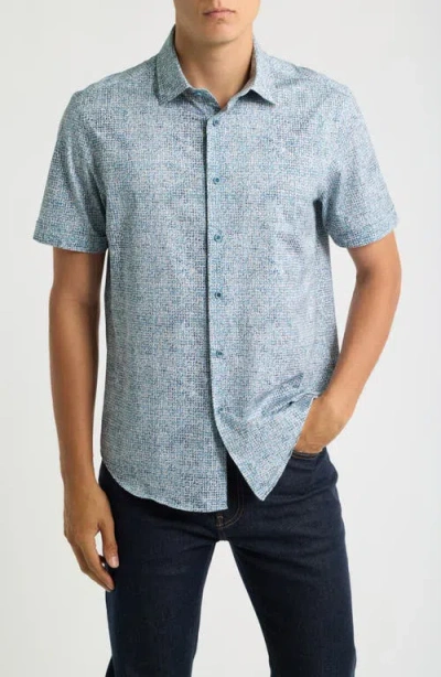 Bugatchi Miles Ooohcotton Tech Performance Floral Short Sleeve Shirt In Blue