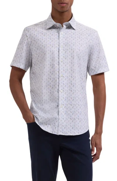 Bugatchi Miles Ooohcotton® Tropical Sail Boat Print Short Sleeve Button-up Shirt In Gray