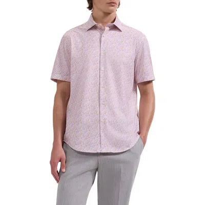 Bugatchi Miles Ooohcotton® Watercolor Wine Print Short Sleeve Button-up Shirt In Pink