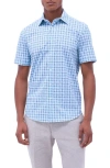 Bugatchi Miles Ooohcotton® Windowpane Short Sleeve Button-up Shirt In Ice