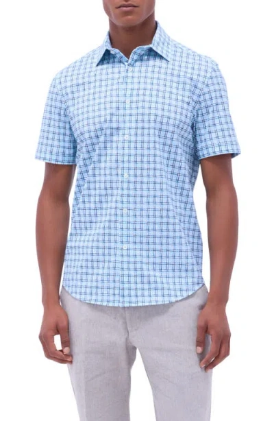 Bugatchi Miles Ooohcotton® Windowpane Short Sleeve Button-up Shirt In Ice