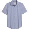 Bugatchi Miles Ooohcotton® Wine Print Short Sleeve Button-up Shirt In Peacock