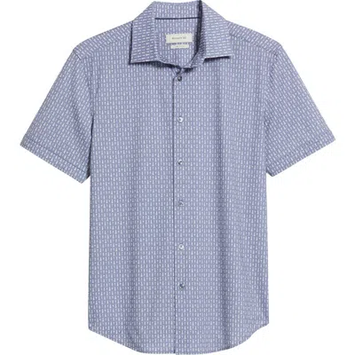 Bugatchi Miles Ooohcotton® Wine Print Short Sleeve Button-up Shirt In Peacock