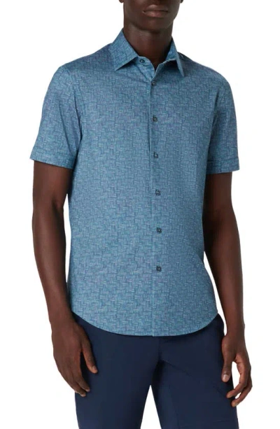 Bugatchi Miles Ooohcotton® Woven Print Short Sleeve Button-up Shirt In Turquoise