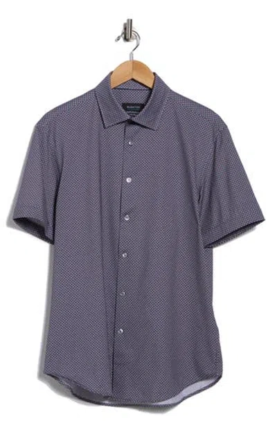 Bugatchi Miles Short Sleeve 8-way Stretch Ooohcotton® Button-up Shirt In Gray