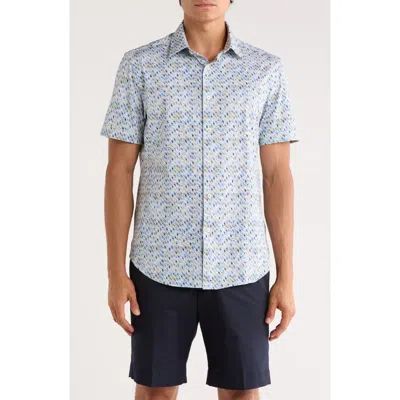 Bugatchi Miles Short Sleeve 8-way Stretch Ooohcotton® Button-up Shirt In Green