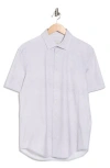 Bugatchi Miles Short Sleeve 8-way Stretch Ooohcotton® Button-up Shirt In Silver