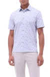 Bugatchi Milo Ooohcotton® Feather Print Short Sleeve Button-up Shirt In Sand