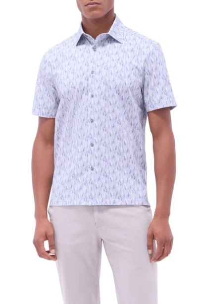 Bugatchi Milo Ooohcotton® Feather Print Short Sleeve Button-up Shirt In Sand