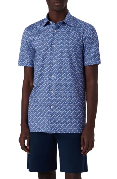 Bugatchi Milo Ooohcotton® Floral Short Sleeve Button-up Shirt In Classic Blue