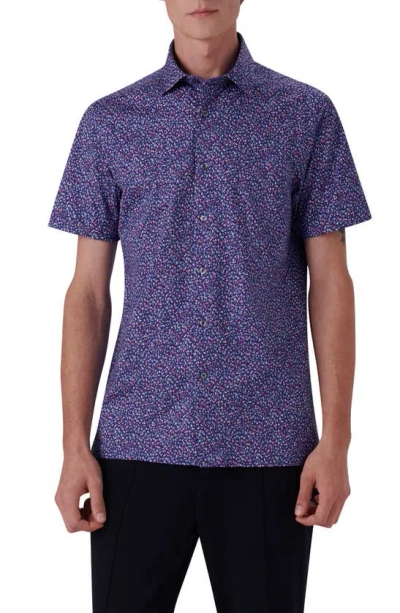 Bugatchi Milo Ooohcotton® Floral Short Sleeve Button-up Shirt In Navy