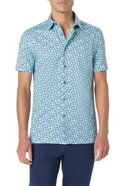 Bugatchi Milo Ooohcotton® Floral Short Sleeve Button-up Shirt In Turquoise