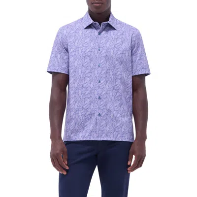 Bugatchi Milo Ooohcotton® Leaf Print Short Sleeve Button-up Shirt In Lilac