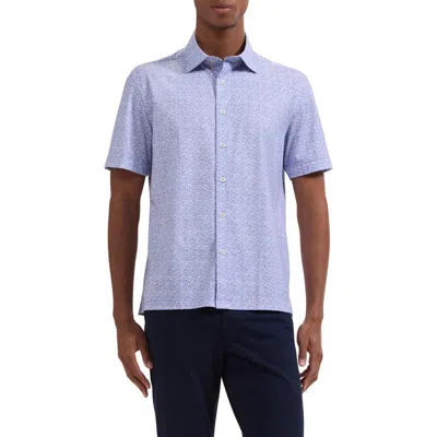 Bugatchi Milo Ooohcotton® Leaf Print Short Sleeve Button-up Shirt In Blue