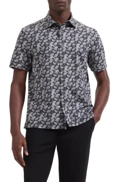 Bugatchi Milo Ooohcotton® Leaf Print Short Sleeve Button-up Shirt In Gray