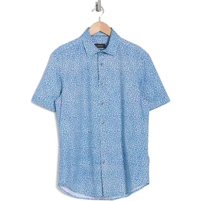 Bugatchi Milo Ooohcotton® Origami Print Short Sleeve Button-up Shirt In Air Blue