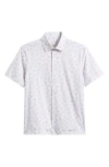 Bugatchi Milo Ooohcotton® Palm Leaf Print Short Sleeve Button-up Shirt In White