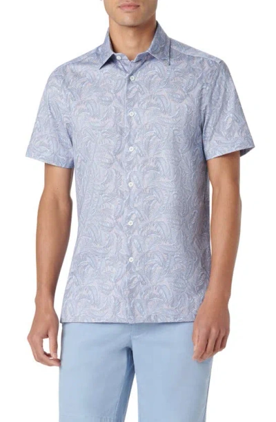 Bugatchi Milo Ooohcotton® Print Short Sleeve Button-up Shirt In Air Blue