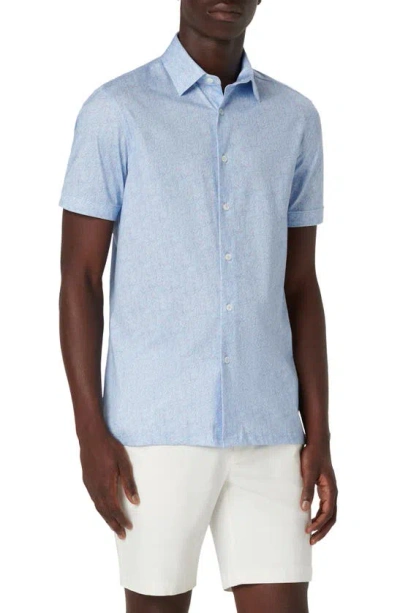 Bugatchi Milo Ooohcotton® Print Short Sleeve Button-up Shirt In Air Blue