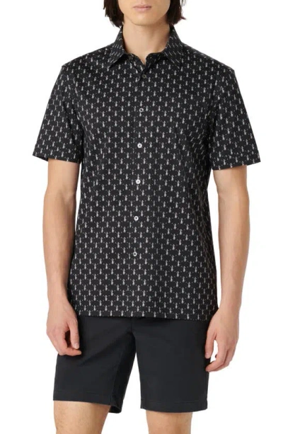 Bugatchi Milo Ooohcotton® Print Short Sleeve Button-up Shirt In Black