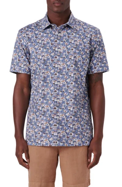 Bugatchi Milo Ooohcotton® Short Sleeve Button-up Shirt In Blue