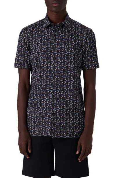 Bugatchi Milo Ooohcotton® Short Sleeve Button-up Shirt In Blue
