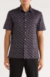 Bugatchi Milo Short Sleeve 8-way Stretch Ooohcotton® Button-up Shirt In Black