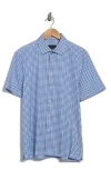 Bugatchi Milo Short Sleeve 8-way Stretch Ooohcotton® Button-up Shirt In Blue