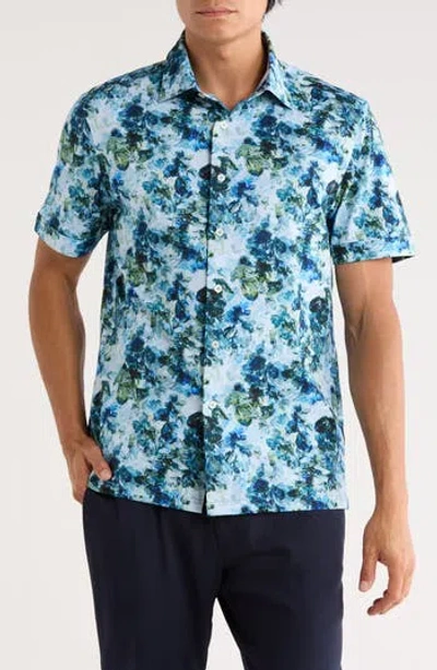Bugatchi Milo Short Sleeve 8-way Stretch Ooohcotton® Button-up Shirt In Green
