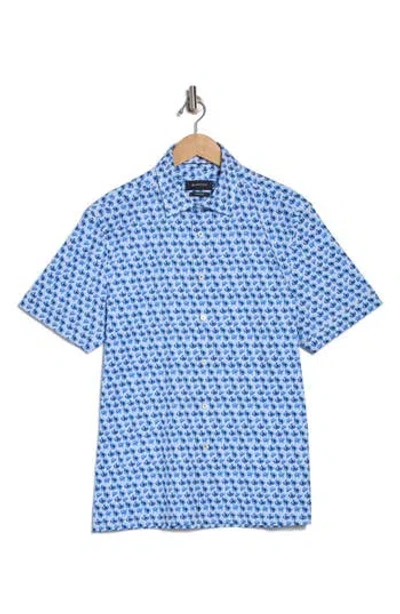 Bugatchi Milo Short Sleeve Stretch Cotton Button-up Shirt In Classic Blue