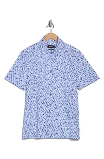Bugatchi Milo Short Sleeve Stretch Cotton Button-up Shirt In Sky