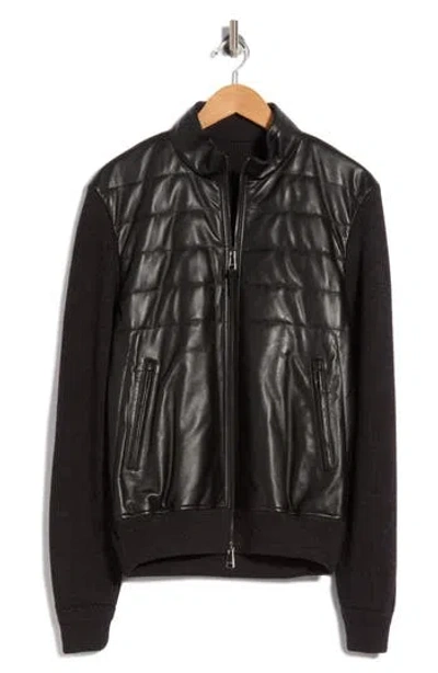 Bugatchi Mixed Media Bomber Jacket In Brown