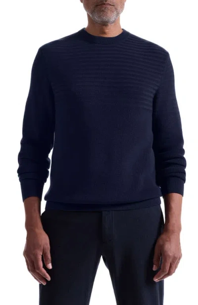 Bugatchi Mixed Stitch Cotton Crewneck Sweater In Blue