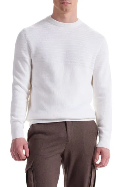 Bugatchi Mixed Stitch Cotton Crewneck Sweater In White