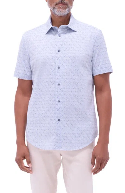 Bugatchi Myron Ooohcotton® Print Short Sleeve Button-up Shirt In Air Blue