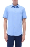 Bugatchi Myron Ooohcotton® Short Sleeve Herringbone Button-up Shirt In Air Blue