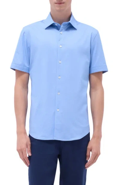 Bugatchi Myron Ooohcotton® Short Sleeve Herringbone Button-up Shirt In Air Blue