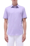 Bugatchi Myron Ooohcotton® Short Sleeve Herringbone Button-up Shirt In Lilac