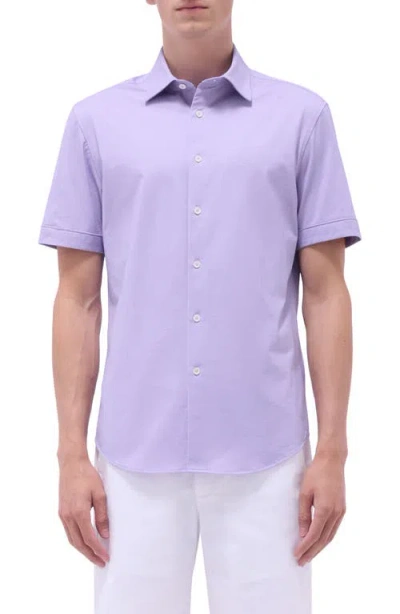 Bugatchi Myron Ooohcotton® Short Sleeve Herringbone Button-up Shirt In Lilac