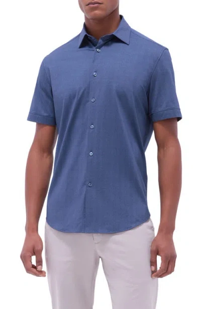 Bugatchi Myron Ooohcotton® Short Sleeve Herringbone Button-up Shirt In Navy