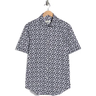 Bugatchi Ooohcotton® Palm Tree Print Short Sleeve Button-up Shirt In Black