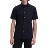 Bugatchi Tech Slub Knit Short Sleeve Stretch Cotton Button-up Shirt In Black