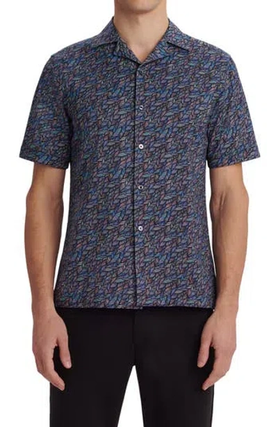 Bugatchi Ooohcotton® Tech Short Sleeve Button-up Camp Shirt In Blue